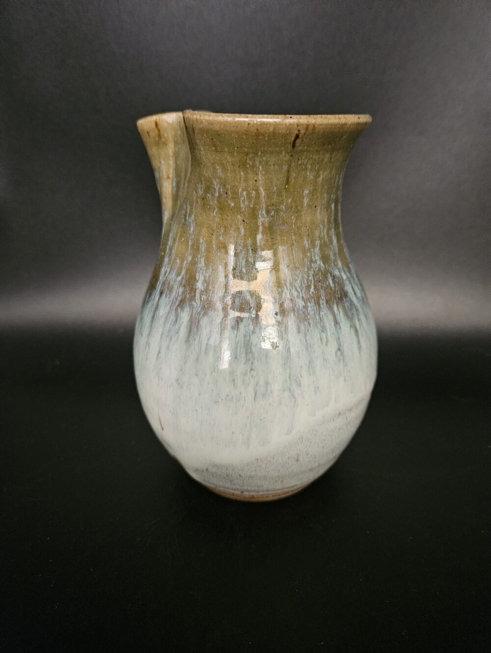 Studio Art Pottery Pitcher Signed Artisan Blue Brown Drip Glaze Jug
